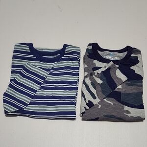 2 EUC Crewcuts Long Sleeves Kids Blue Striped and Gray Camo Tees